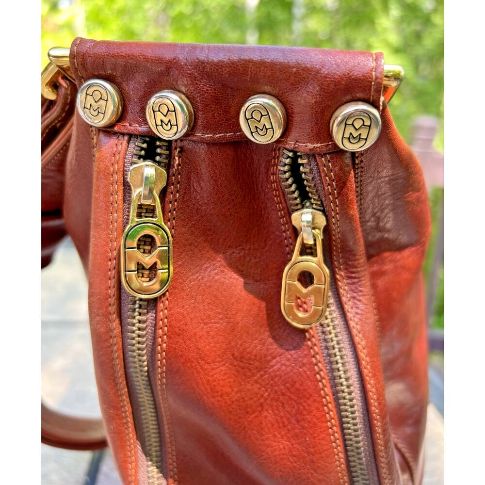 Marino Orlandi Italian Leather Shoulder Bag Brown Handcrafted Purse Large Zipper - Picture 2 of 16